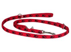Chaba CHABA Smycz taśma regulowana 20 czerwona w czarne łapki